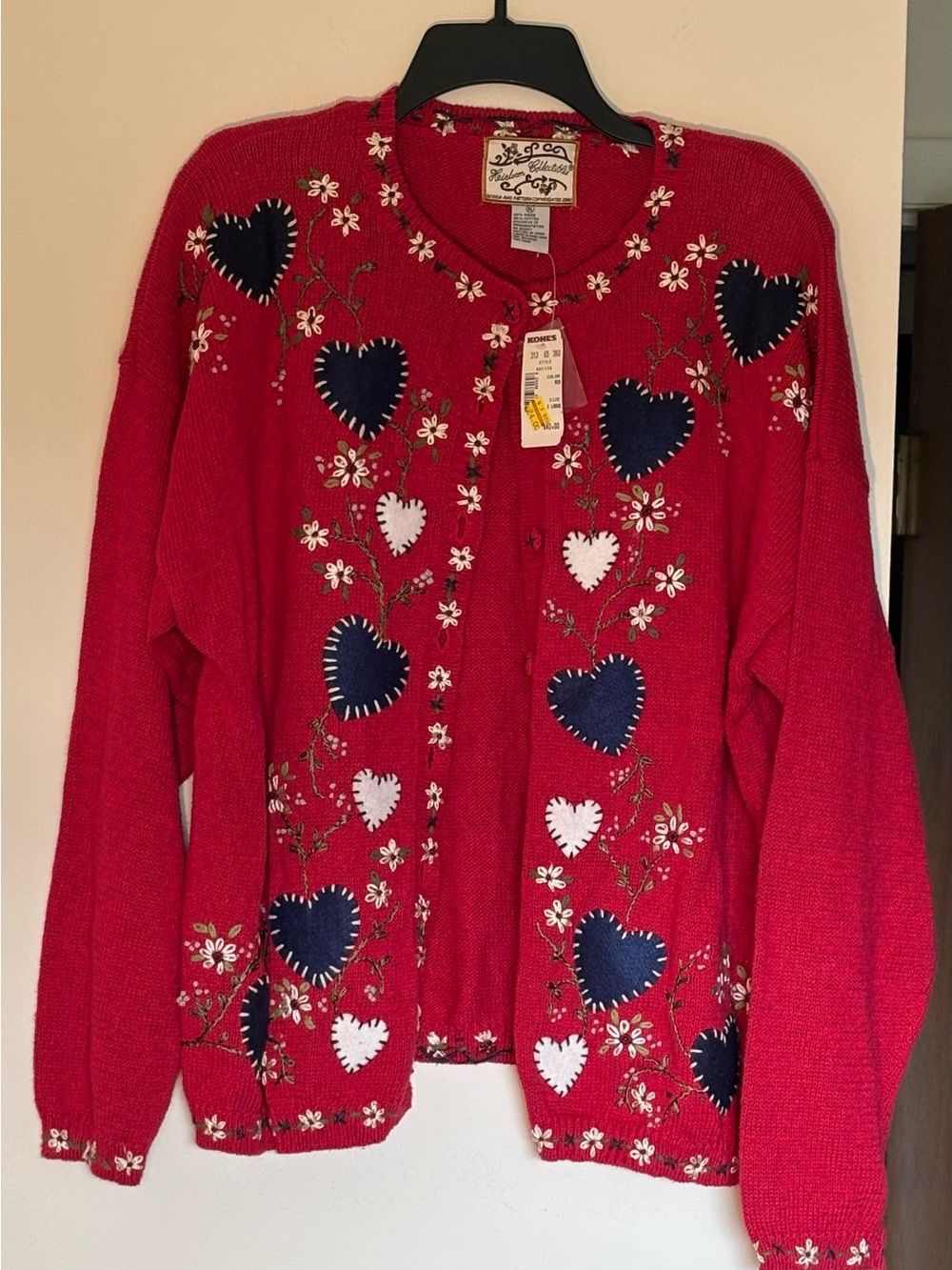 NWT Vintage Heirloom Collectibles Red Heart Cardigan Sweater Full Button-down XL